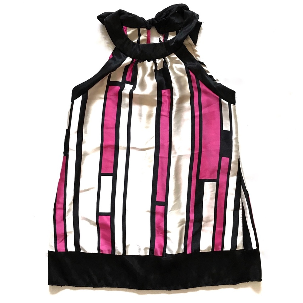 High neck, satin, geometric sleeveless blouse S